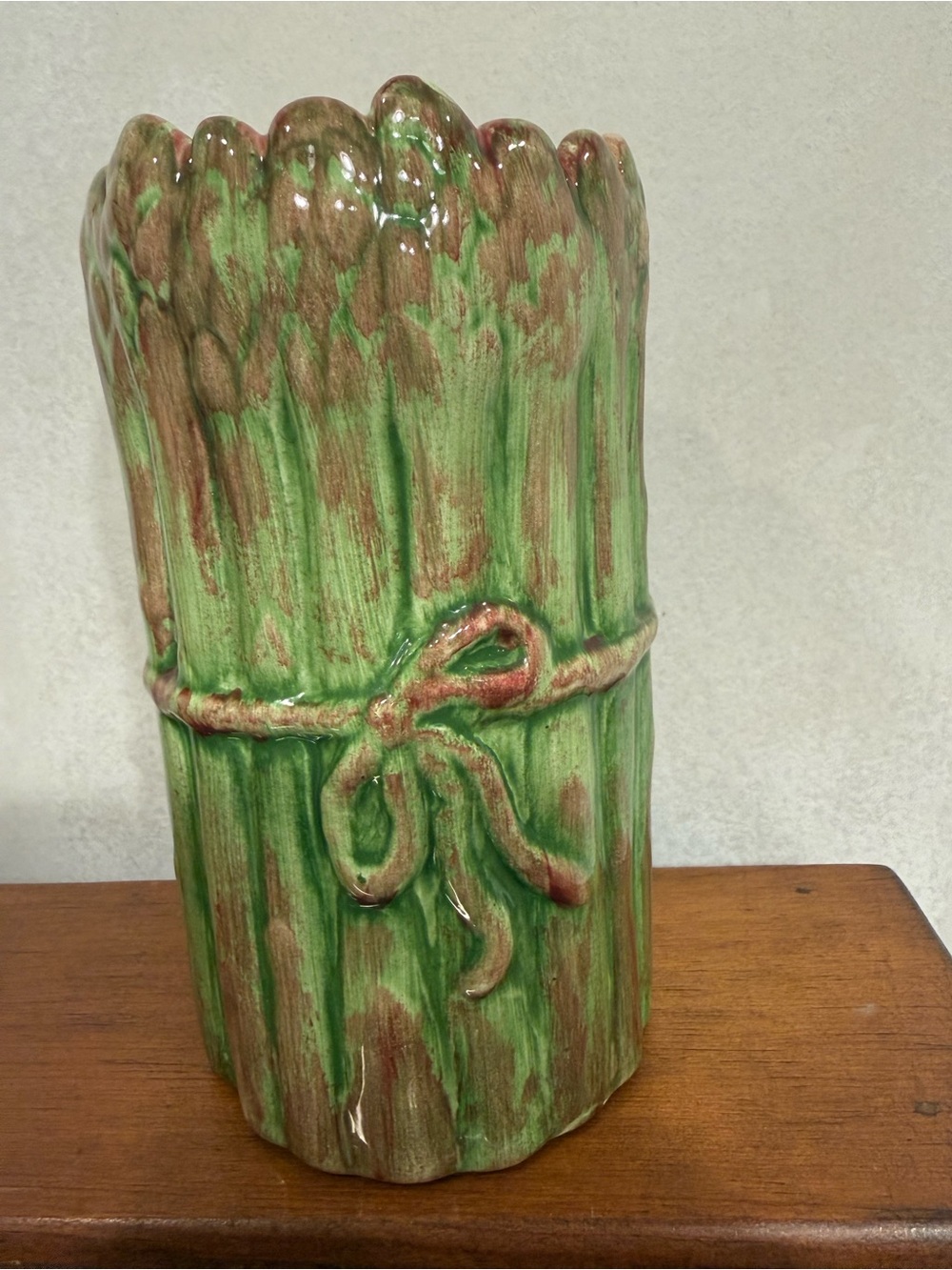 Green Asparagus Ceramic Vase signed 3 1/2”W x 7”H